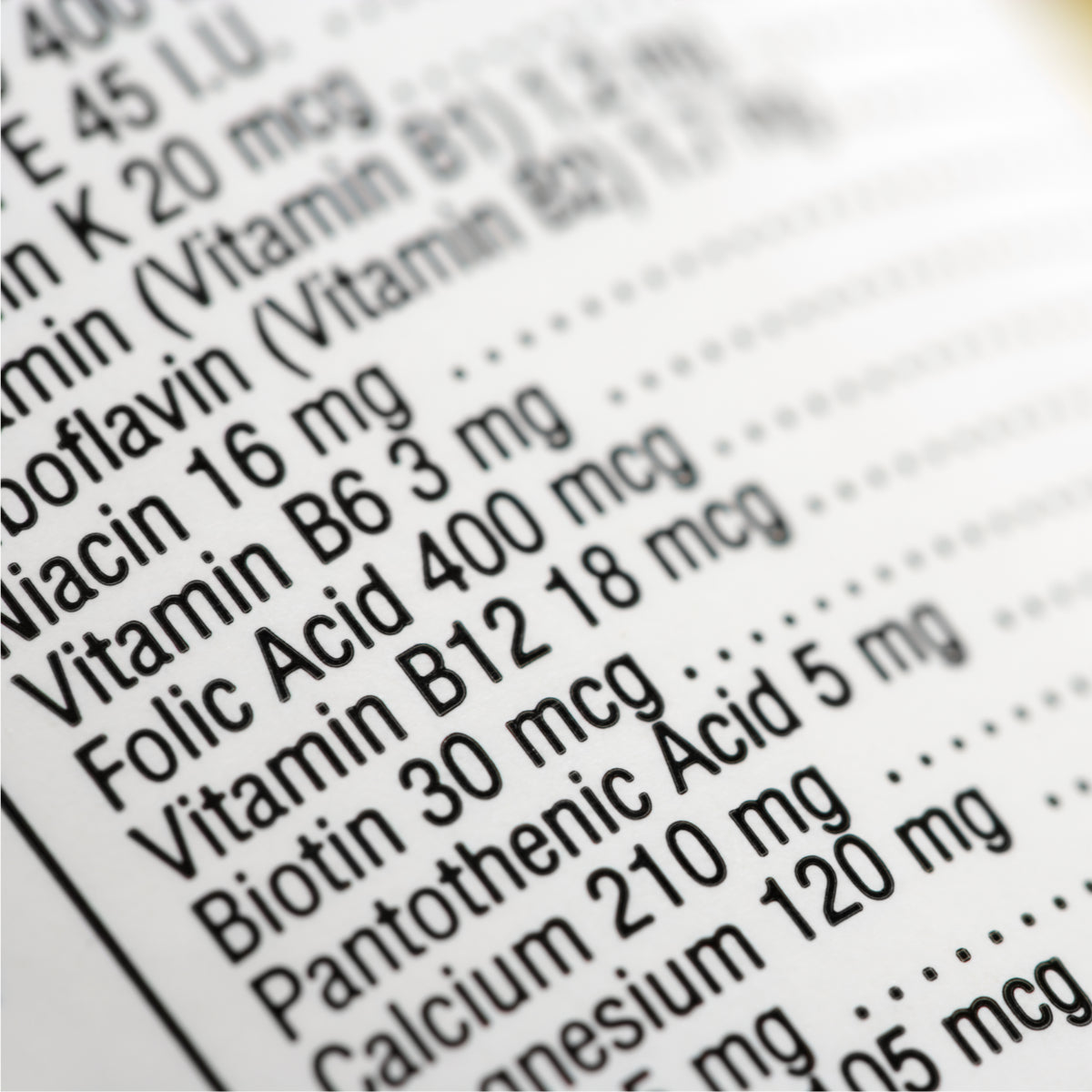 List of vitamins and strengths, nutritional information, nutritional reference values