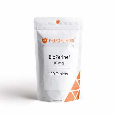 BioPerine x 120 tablets 10mg strength front of pouch by Phoenix Nutrition