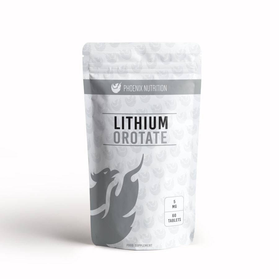 Lithium Orotate x 60 tablets 5mg front of pouch by Phoenix Nutrition