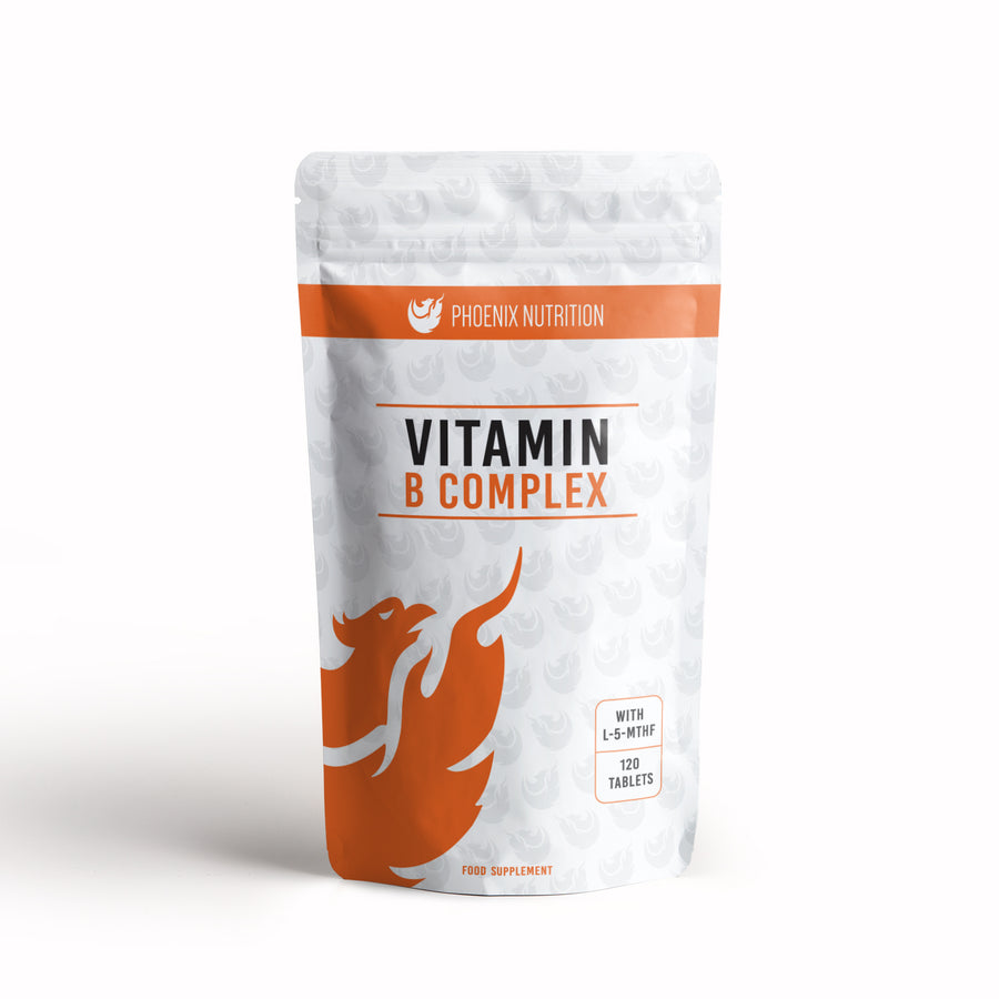 Vitamin b complex with folate 120 tablets front of pouch Phoenix Nutrition