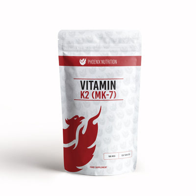 Vitamin K2 MK-7 x 120 tablets 100mcg front of pouch by Phoenix Nutrition