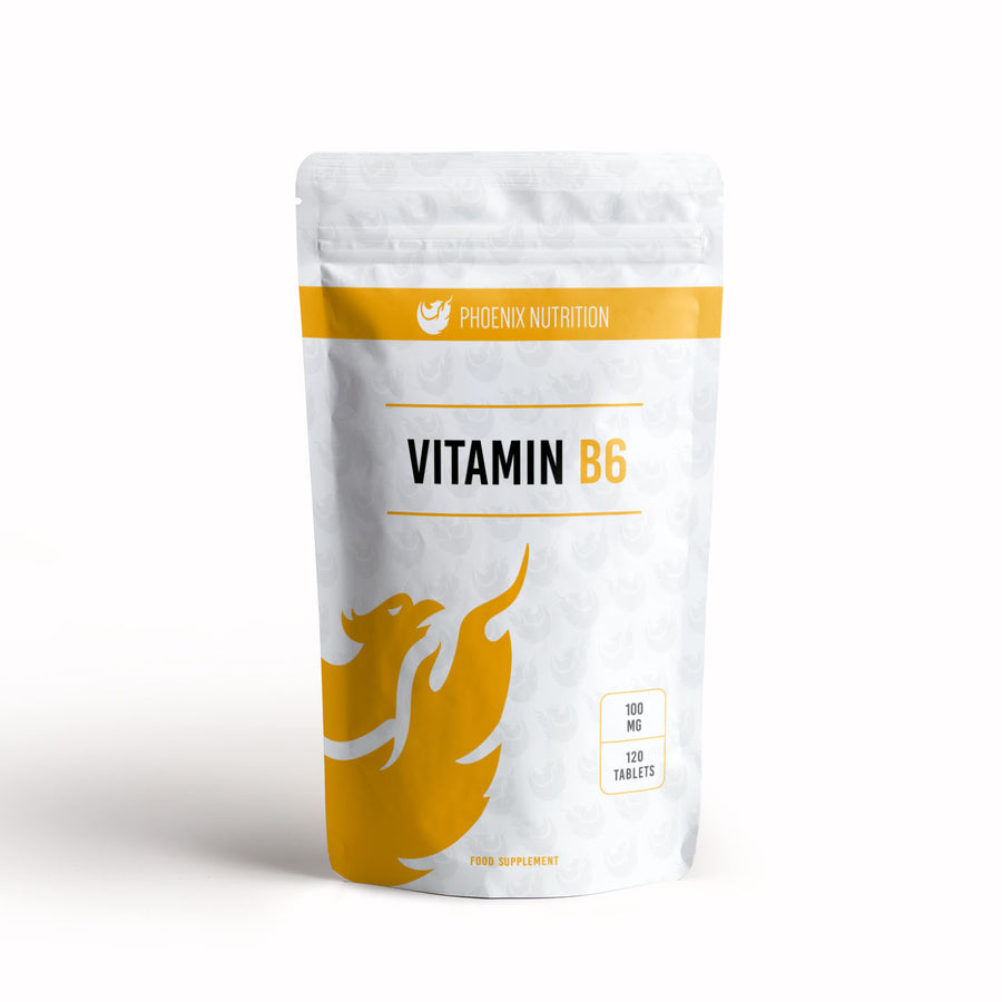 Vitamin B6 100mg 120 tablets front of pouch by Phoenix Nutrition