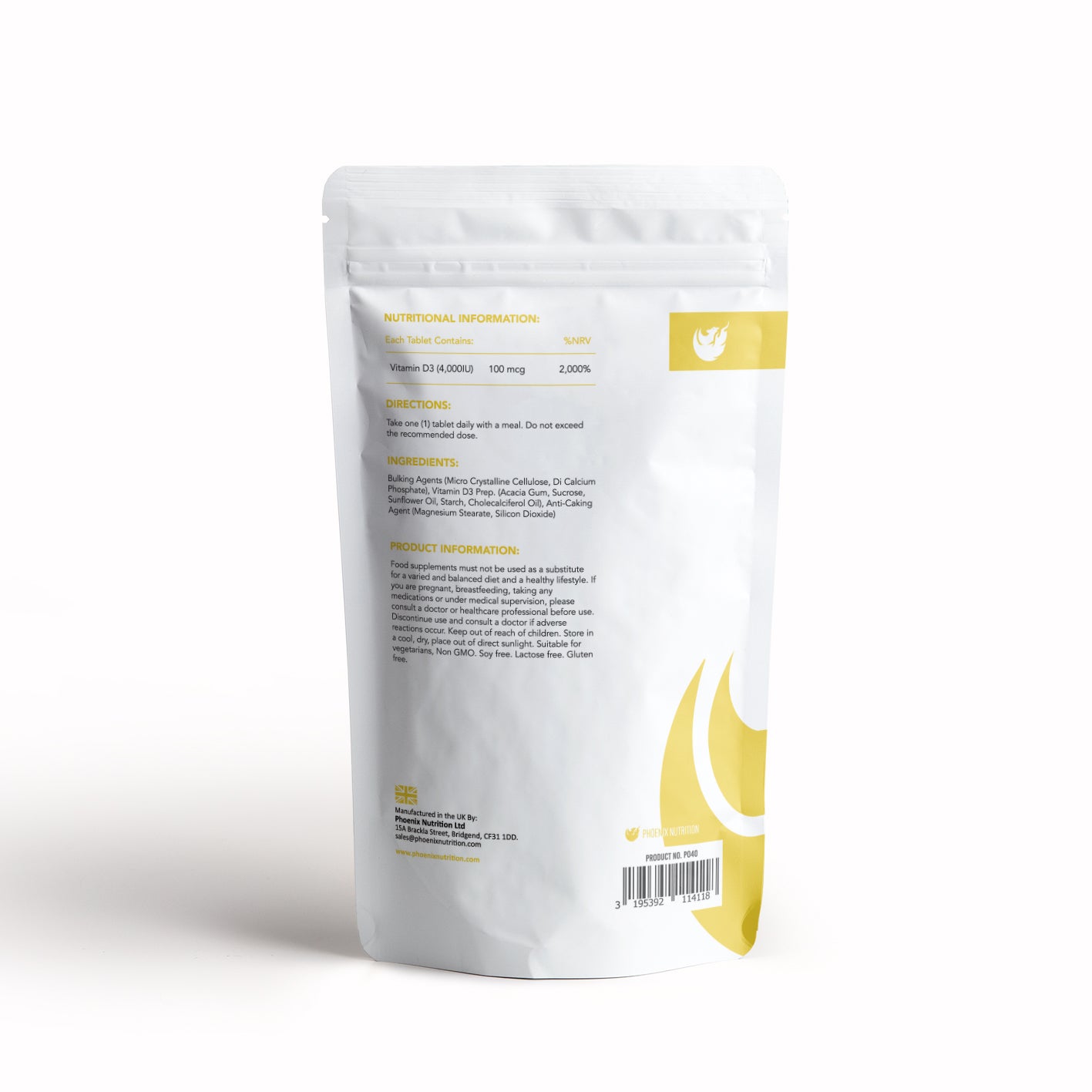 High strength vitamin d3 4000iu tablets back of pouch Phoenix Nutrition