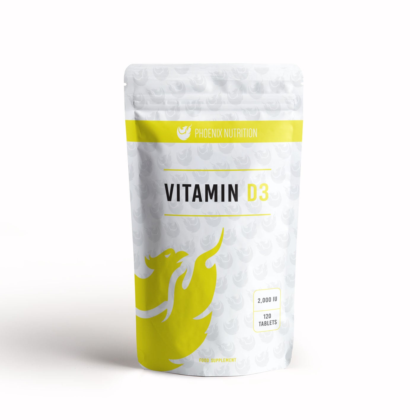 Vitamin D3 x 120 tablets 2000iu strength front of pouch by Phoenix Nutrition